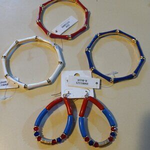 3 enameled bangle bracelets  red, white, & blue  coordinating fish hook earrings